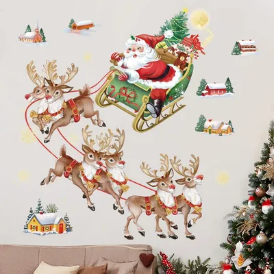 Productafbeelding van Wandsticker Kerstmis, rendier en sneeuwvlokken, 2 stuks, 30x90 cm