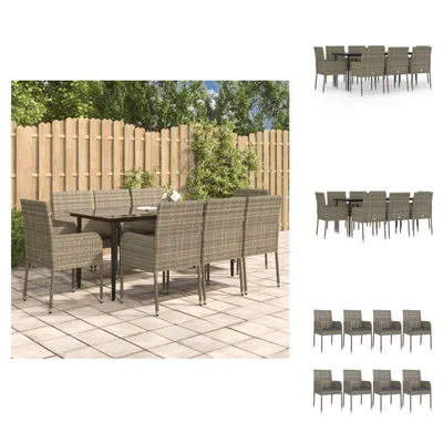 Produktbild von vidaXL 9-tlg. Garten-Essgruppe mit Kissen Schwarz und Grau Poly Rattan -  Gartenmöbel-Sets