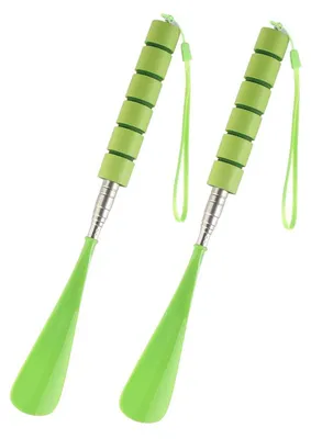 Zdjęcie produktu dla 2 sztuki, długie, teleskopowe, wysuwane pomocniki do zakładania butów, zielone, wykonane ze stali nierdzewnej, długość 30-71 cm