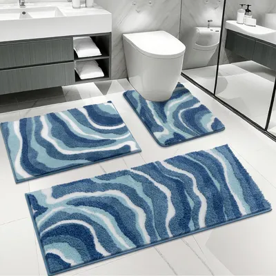 Productafbeelding van Badmatset 3-delig - Antislip Badmat - Zachte Microvezel - U-vormige Toilettamat