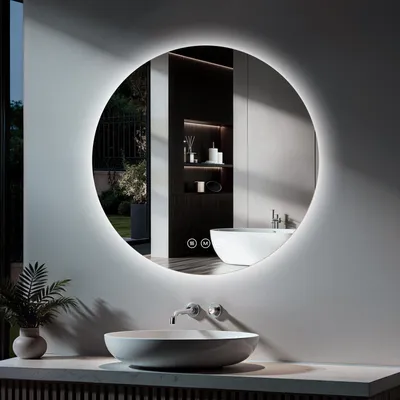 Produktbild von S'AFIELINA Badspiegel Rund 50 cm mit Beleuchtung, LED Badezimmerspiegel, dimmbar, 3 Lichtfarben, Antibeschlag, Touch, Speicherfunktion