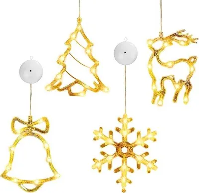 Imagen del producto de Luces LED navideñas con ventosa - Luz cálida blanca - Decoración para interiores y balcones - Juego de 4 unidades