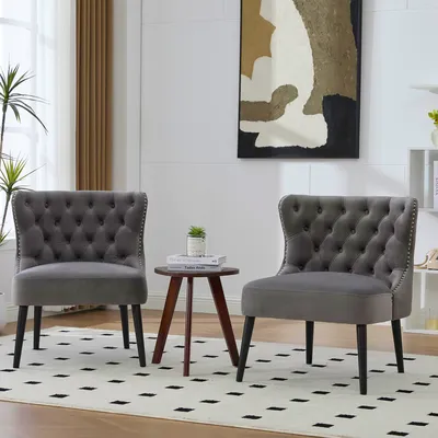 Image de MODFU Chaises / Fauteuils - Siège Décoratif avec Assise Large et Dossier Relevable, Velours, 61x65x80 cm - Gris