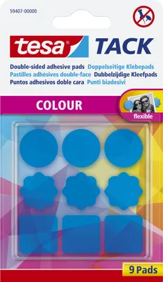Produktbild von tesa TACK Klebepads blau transparent beidseitig klebend