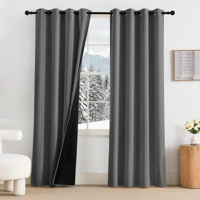Zdjęcie produktu dla Zasłony termoizolacyjne, szare, chroniące przed ciepłem, wymiar 220 x 140 cm (zestaw 2 sztuk), 100% zaciemniające