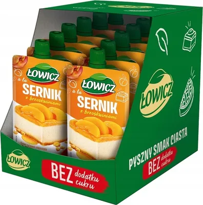 Productafbeelding van Łowicz Dessert, rijst- en fruitdessert, "kaasgebak" smaak met perziken, 100 gram x 12 stuks