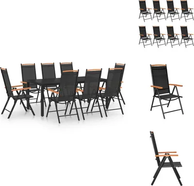 Produktbild von vidaXL 9-tlg. Garten-Essgruppe Aluminium Schwarz -  Gartenmöbel-Sets