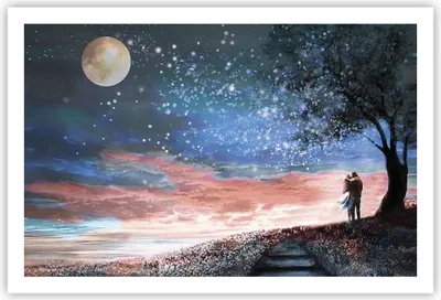 Produktbild von Poster - Poster ohne Rahmen - Himmel Mond Liebhaber - 91,5x61 cm - Wand Bild - Wanddeko - Wandbilder - Kunstposter - Wandposter - Bilder - Kunstdruck - Wanddekoration - Wandbild - P2XAA91x61-4800