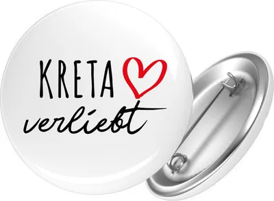 Produktbild von Huuraa Button Kreta verliebt 25mm rund mit Sicherheitsnadel Ansteckbutton Geschenkidee