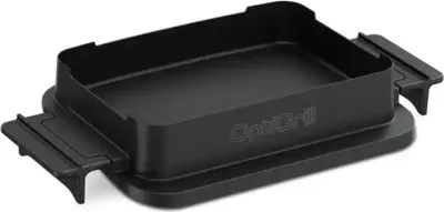 A black baking dish accessory for a grill.