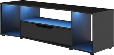 Image de Meuble TV Gamer HACK, Noir, 163 x 45 x 48 cm, DIAGONE, Éclairage LED Bleu