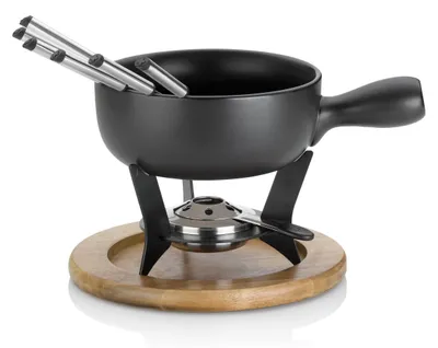 Käsefondue-Set, 10-teilig, Keramik, 1 l, schwarz