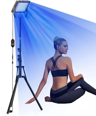 Produktbild von Unyqoos® UV-Therapielampe 460 & 480 nm – 96 Leuchtquellen (48×460/48×480 nm), 2 Modi, 5 Helligkeitsstufen, Dreiecksständer für Zuhause