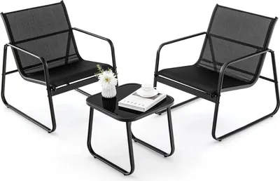 Immagine prodotto di Set di mobili da giardino - Set da balcone 3 pezzi - 2 sedie e tavolo - Tessuto traspirante - Da assemblare - Nero