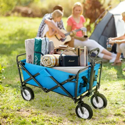 Produktbild von CDGlobal Faltbarer Bollerwagen All-Terrain Autoreifen Klappwagen, Falttechnik Gartenwagen, Breite 360 ° Drehräder Handwagen, bis 120 kg (blau)