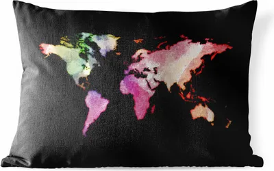 Produktbild von MuchoWow® Outdoor Kissen - Weltkarte - Regenbogen - Aquarell - 50x30 cm - Wetterfest - Lounge Kissen - Sofa kissen - Wohnzimmer Dekoration