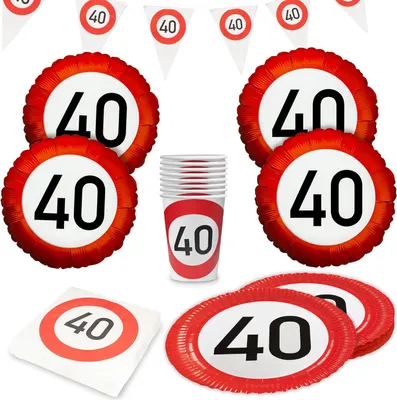 Produktbild von Happy Birthday 40 5-tlg Party-Set mit Papptellern, Pappbechern, Servietten, Deko