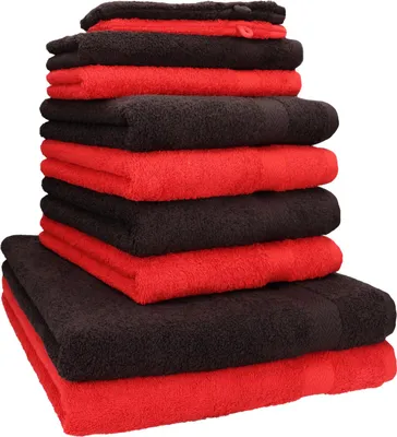 Produktbild von Betz 10-tlg. Handtuch-Set PREMIUM 2 Duschtücher 4 Handtücher 2 Gästetücher 2 Waschhandschuhe  Farbe:  rot & dunkel braun
