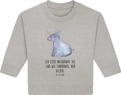 Produktbild von Mr. & Mrs. Panda Organic Baby Pullover Einhorn Nashorn 12. - 18. Monat - Heather Grey - Geschenk, Regenbogen, Unicorn, Zoo, Lustig, Glitzer, Bullover