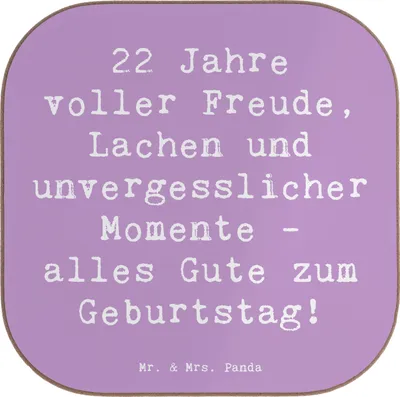 Produktbild von Mr. & Mrs. Panda Tassenuntersetzer Spruch 22. Geburtstag Freude - Lavendeltraum - Geschenk, gläseruntersetzer, Coaster, Untersetzer für Gläser, besondere Anlässe, Humor