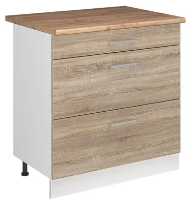Produktbild von Küchenunterschrank Vicco R-Line Sonoma/Weiß 80 cm mit 3 Schubladen Arbeitsplatte Goldkraft Eiche, Model 72369