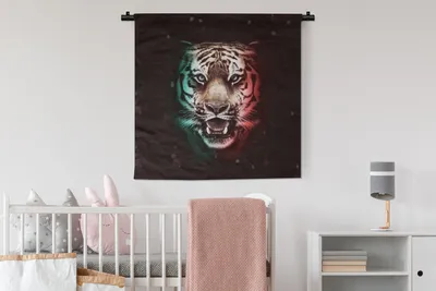 Produktbild von MuchoWow® Wandteppich Wandbehang Tiger - Farbe - Tiere 90x90 cm Tapisserie Dekoration Wandtuch - Wandaufhänger
