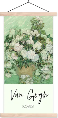 Produktbild von MuchoWow® Textilposter Malerei - Blumen - Van Gogh 40x80 cm mit holzfarbenen Rahmen - Wohnzimmer