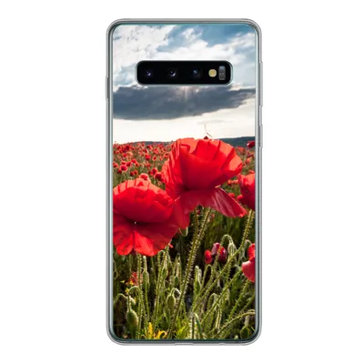 Produktbild von MuchoWow® Handyhülle Schutzhülle Hülle für Samsung Galaxy S10 Mohnblumen vor einem dramatischen, stürmischen Himmel Silikon Softcase Handy Hülle - Handytasche