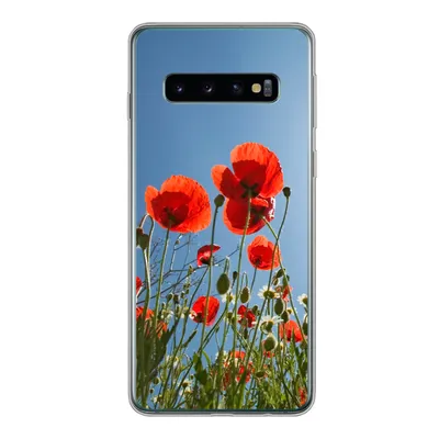 Produktbild von MuchoWow® Handyhülle Schutzhülle Hülle für Samsung Galaxy S10 Strahlende Sonne über einigen Mohnblumen in Spanien Silikon Softcase Handy Hülle - Handytasche