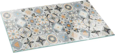 Produktbild von Mosaikmuster in Fliesen – Glasbodenplatte für – Kaminofen – Kaminplatte Glas – Schutzglas – Funkenschutzplatte –Glasbodenplatte Feuerfeste – Hitzeschutzplatte – Bodenschutz aus Glas – 140x70 cm