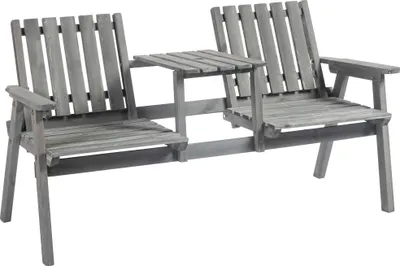 Image de Banc de jardin avec table et ensemble de sièges, 2 chaises en bois massif, gris