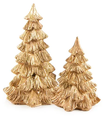 Produktbild von 2 kleine Tannenbäume Weihnachtsdekoration Geschenk Set 8,5-12,5 cm gold
