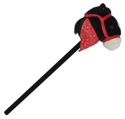 Produktbild von Plüschpferd an einer Stange, 80 cm, batteriebetrieben, mit Sound, schwarz, im Beutel