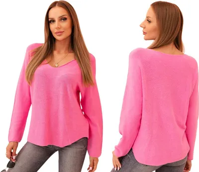 Immagine prodotto di Maglione rosa da donna in viscosa con scollo a V
