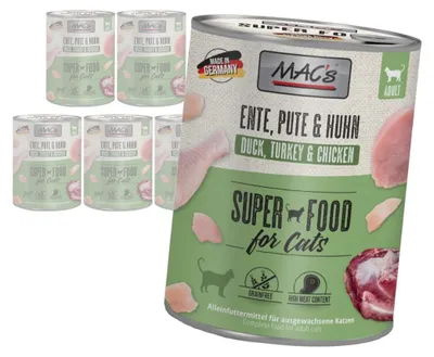 Produktbild von MAC's 6x800g getreidefreies Nassfutter für Katzen, Ente, Pute, Huhn