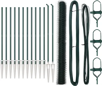 Produktbild von Möbel Sechseckzaun Grün 1,6 x 25 m Stahl, Zaunpfosten mit Spitze 13 Stück Ø32 mm 180 cm verzinkter Stahl - Zaunzubehör 3353113