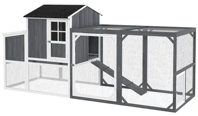 Obrázek produktu pro Kurník s výběhem pro 3-4 slepice | Hnízdní box | Barva: Šedá | Rozměry: 236,5 x 91 x 114 cm