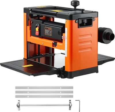 Zdjęcie produktu dla SucceBuy Grubościówka z trzema ostrzami, stół roboczy 330 mm, strugarka, moc 2000 W, 23500 obr/min, podwójne kółka, zabezpieczenie przed przewróceniem, jedna prędkość, odpowiednia do twardego i miękkiego drewna