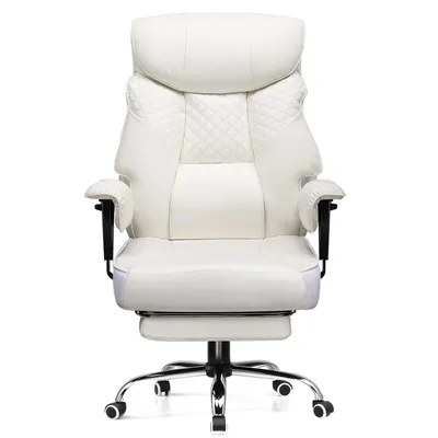 Obrázek produktu pro Herní židle COMHOMA pro vysoké a těžké osoby, ergonomická kancelářská židle do 180 kg, 3D sedák, nastavitelná s podnožkou,Polyuretankůže, bílá barva