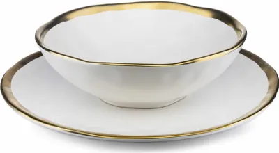 Produktbild von HowHomely | Geschirrset - 8 Teile - Weiß mit Goldrand - Modernes Design - Elegante Ta