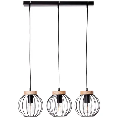 Productafbeelding van BRILLIANT zwarte hanglamp SORANA | 3-lichts hanglamp met houten details | 3x E27 fitting, max. 40W | Metaal/hout