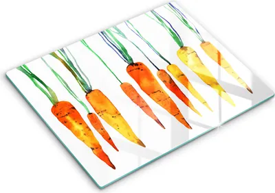 Produktbild von Glasschneideplatte - Herdabdeckplatte - 52x40 cm - Schneidebrett - Spritzschutz - Karottenillustration