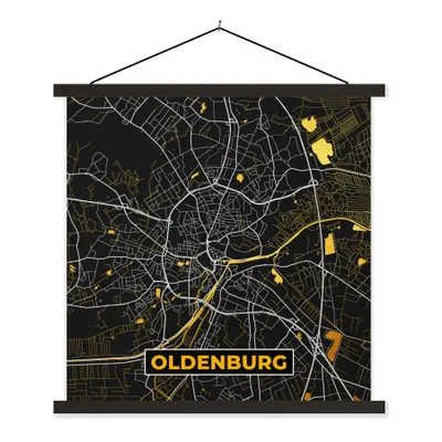 Produktbild von MuchoWow® Textilposter Deutschland - Gold - Stadtplan - Karte - Oldenburg 90x90 cm mit schwarzem Rahmen - Magnetisches