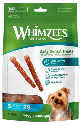 Productafbeelding van Whimzees Vegetarische Worstjes, formaat S, 360 gram