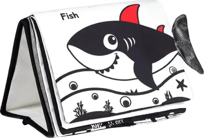 Produktbild von ASKSA Kontrastbuch Baby, Schwarz Weiss Doppelseitig Baby Stoffbuch, Soft Bilderbuch aus Stoff mit Spiegeln, Kinderwagen Kontrast Spielzeug Baby 0 3 6 Monate Geschenk fuer Babys,Schwarz