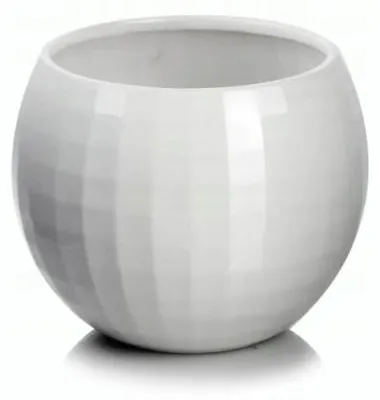 Produktbild von Keramik Blumentopf Übertopf rund Kugeloptik weiß glänzend 16 cm ohne Abflussloch