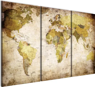 Immagine prodotto di Murale moderno 020213- 3 (120x80) - 3 pezzi Fotografia su tela non tessuta Foto Decorazione Immagini da parete Stampa Mappa del mondo