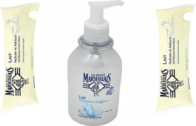 Produktbild von Le Petit Marseillais Flüssigseife mit Milch 300ml + 2x250ml Nachfüllpack – Sanfte Pflege