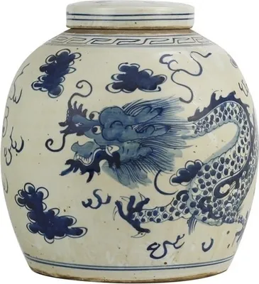Produktbild von Fine Asianliving Chinesische Vase mit Deckel Porzellan Handbemalt Drache Blau D29xH29cm Dekorative Vase Blumenvase Orientalische Keramik Vase Dekoration Vase Moderne Tischdekoration Vase