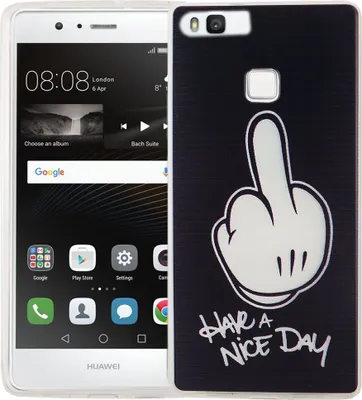 Produktbild von Handy Hülle für Huawei P9 Cover Case Schutz Tasche Motiv Slim Silikon TPU Mittelfinger